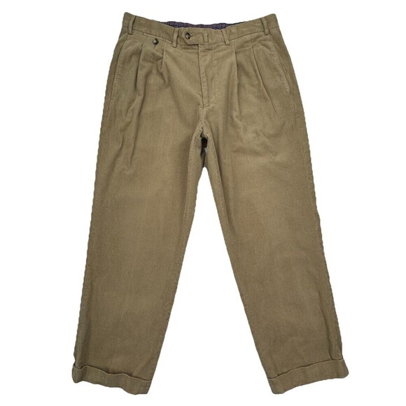 Faconnable Brown Corduroy Pants Men's Size 36 Pleated Straight Leg Pants - Picture 1 of 8